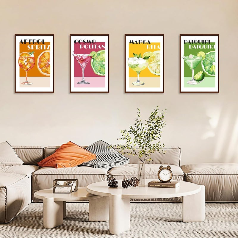 Okarina 4 Pack Paint by Numbers Kit for Adults with Frame Cocktail, Framed Paint by Number for Adults Beginner with Wooden Easel, Cocktail DIY Painting by Numbers Canvas Framed for Home Decor 8 x 12 Inch - Image 4